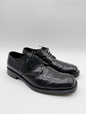 PRADA | Men’s Black Leather Derby Dress Shoes Square Toe Made in Italy 9